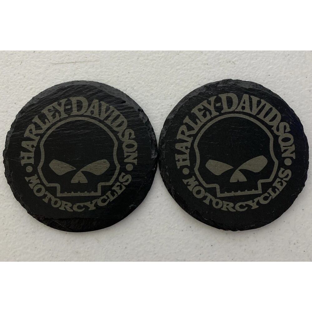 Harley Davidson Willie G. Skull Design Coasters Set of‎ 2 Black Jagged Edge Rock